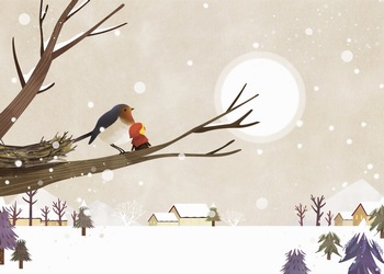 冬季童话雪景枝头的鸟ps插画素材