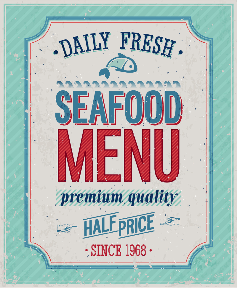 复古美食海鲜菜单封面矢量海报图片素材