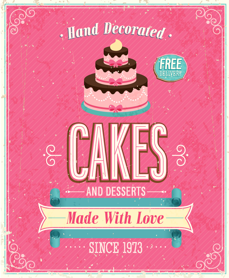 复古美食生日蛋糕封面矢量海报图片素材