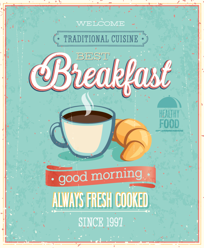 复古美食早餐封面矢量海报图片素材