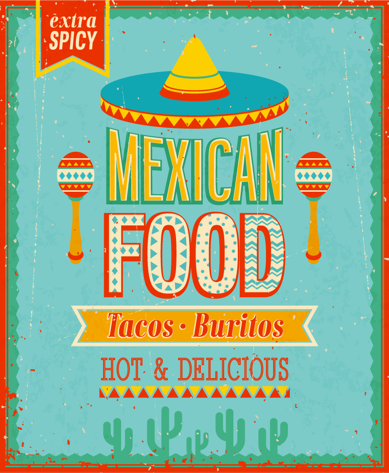 复古墨西哥美食封面矢量海报图片素材