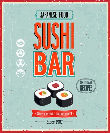 复古日式美食寿司封面矢量海报图片素材