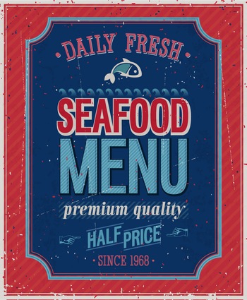 复古美食海鲜菜单封面矢量海报图片素材