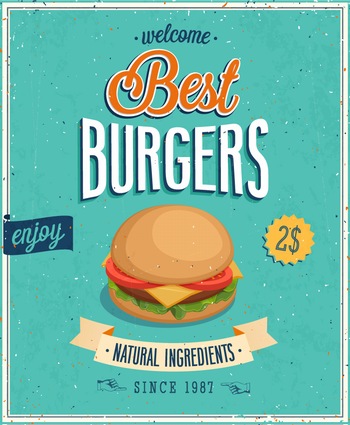 复古美食快餐汉堡封面矢量海报图片素材