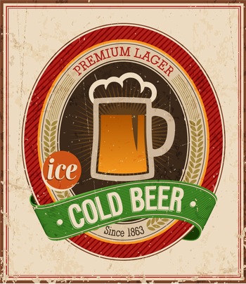 复古美食凉啤酒扎啤封面矢量海报图片素材