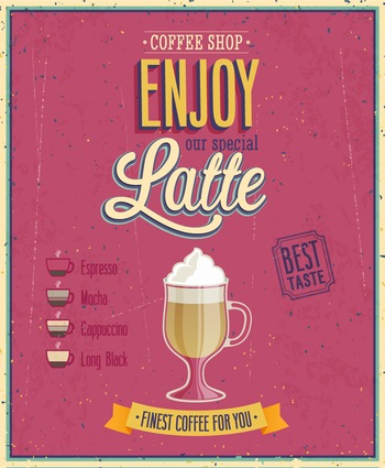 复古拿铁咖啡美食封面矢量海报图片素材