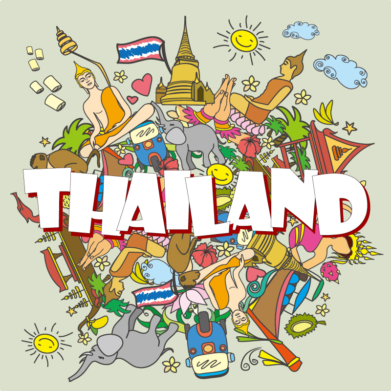 扁平化泰国旅游建筑地图度假游矢量海报图
