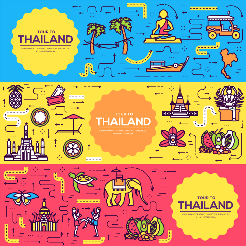 扁平化泰国旅游建筑度假游矢量海报图