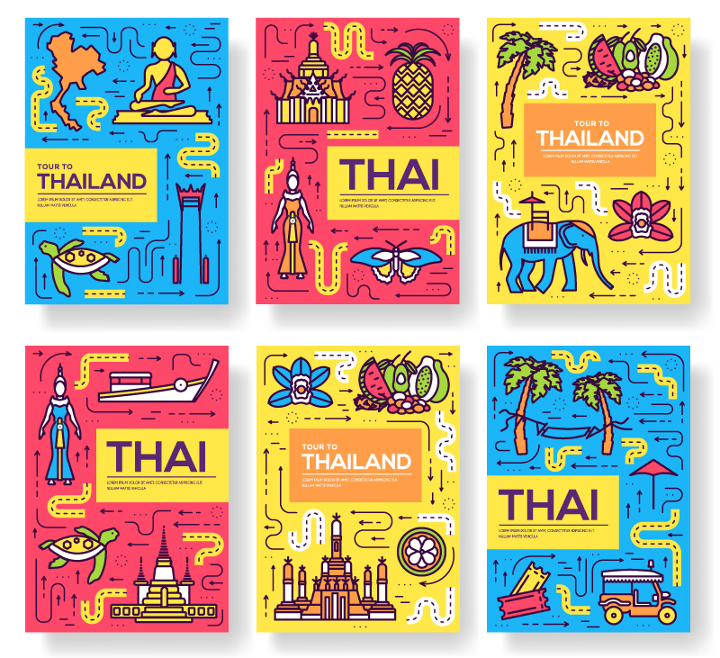 扁平化泰国旅游特色度假游矢量海报图