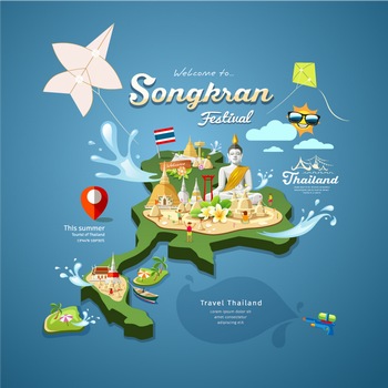 扁平化泰国旅游建筑地图度假游矢量海报图