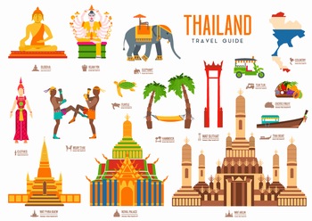 扁平化泰國旅游建筑海報度假游矢量海報圖