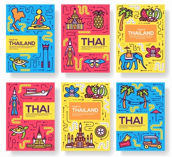扁平化泰國旅游特色度假游矢量海報圖