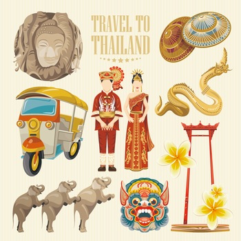 扁平化泰國旅游建筑地圖度假游矢量海報圖