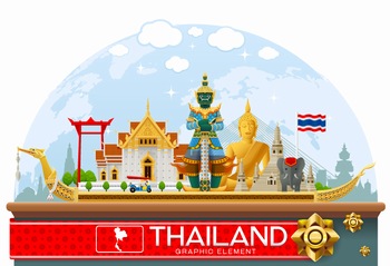 扁平化泰國旅游建筑地圖度假游矢量海報圖