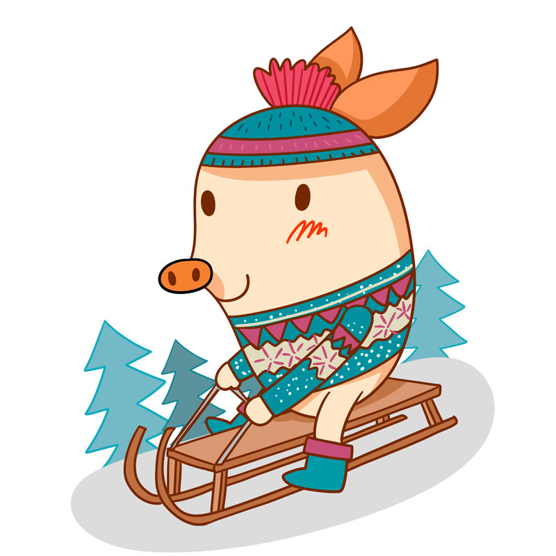 猪年可爱的滑雪橇小猪卡通形象ps素材