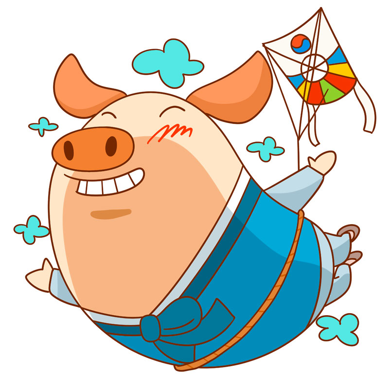 猪年可爱的放风筝小猪卡通形象ps素材