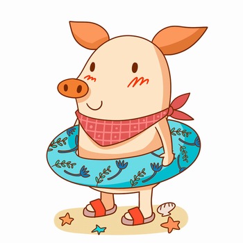 豬年可愛的游泳圈小豬卡通形象ps素材