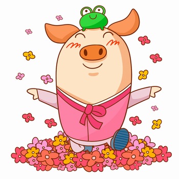 猪年可爱的鲜花小猪卡通形象ps素材