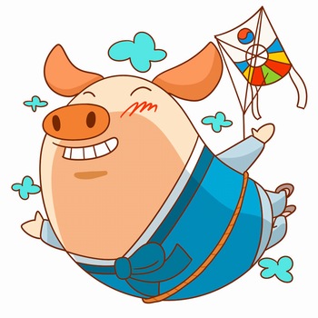 豬年可愛的放風箏小豬卡通形象ps素材