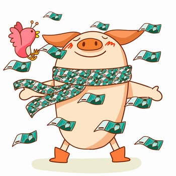 豬年可愛的鈔票小豬卡通形象ps素材