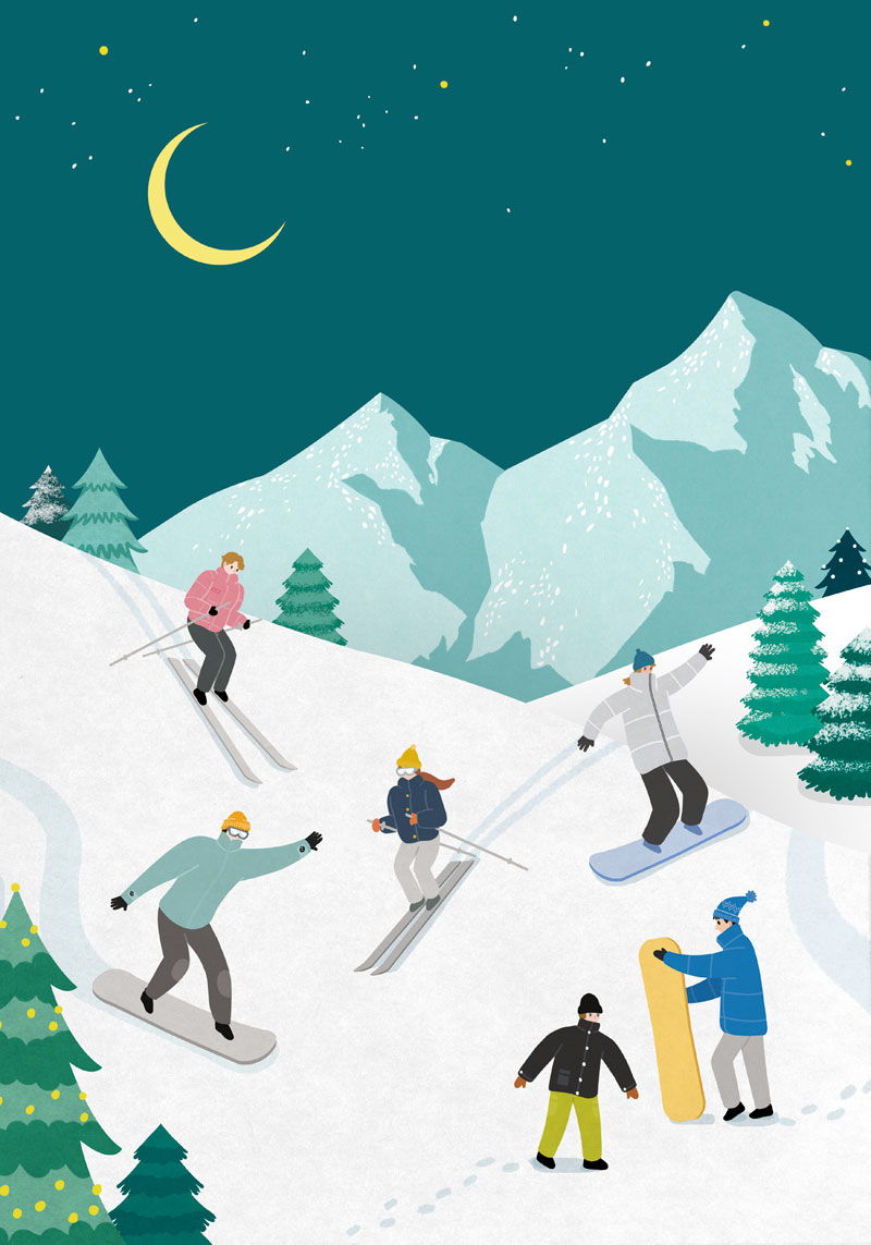 在山上滑雪的年轻人ps插画素材