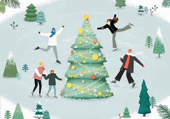 冬季圣诞节插图滑冰ps插画素材