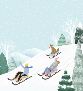 冬季圣诞节滑雪橇ps插画素材