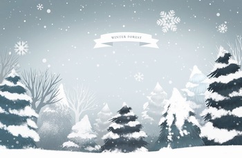 圣诞节下雪的松林ps插画素材