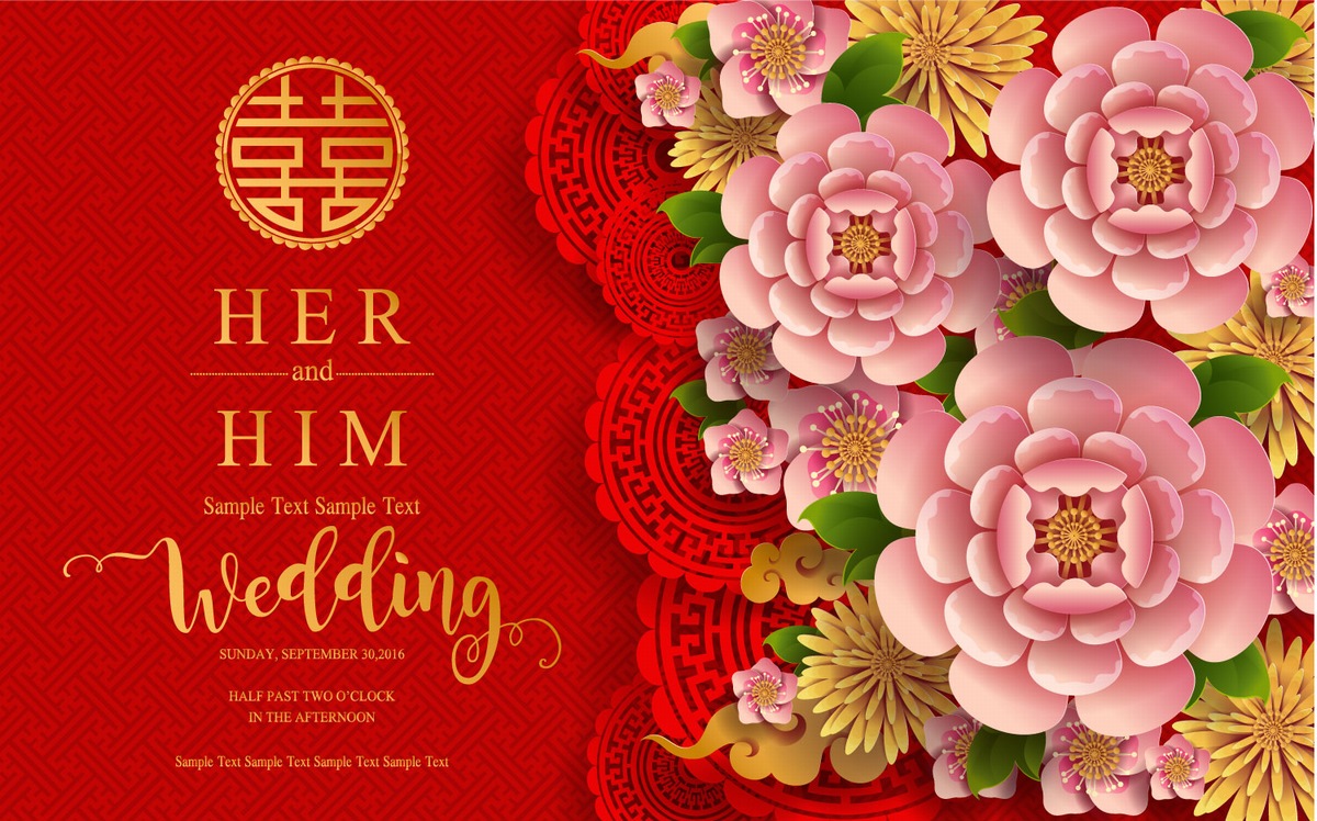 中国剪纸中式喜庆婚礼背景矢量图片