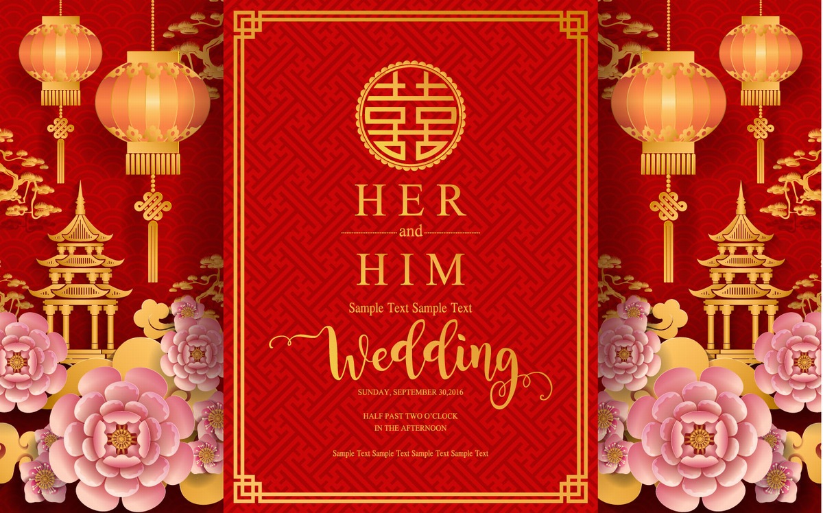 中国剪纸中式喜庆婚礼背景矢量图片