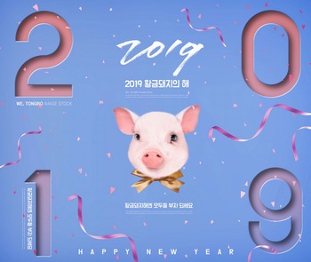 2019可爱猪年海报ps模板素材