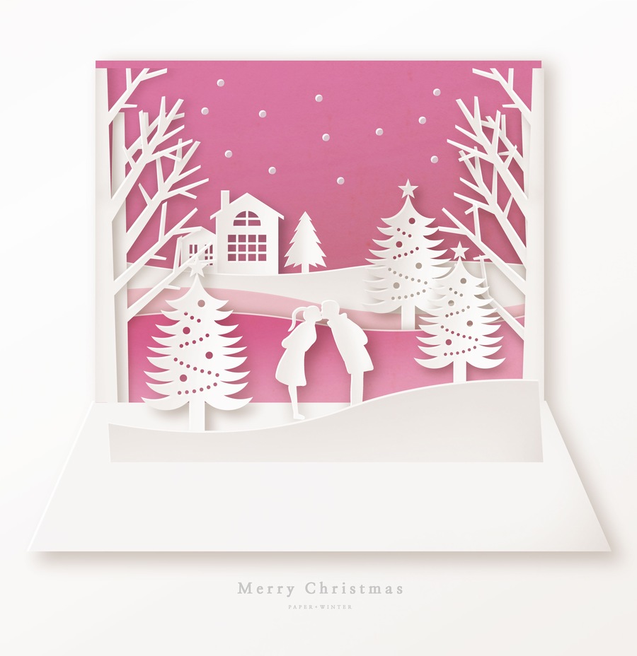 圣诞节冬季情侣剪纸窗贴贺卡ps素材