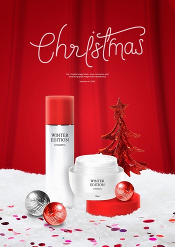 圣诞节红色化妆品促销美妆ps创意素材