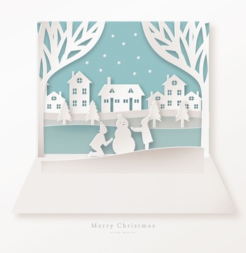 圣诞节冬季堆雪人剪纸窗贴贺卡ps素材