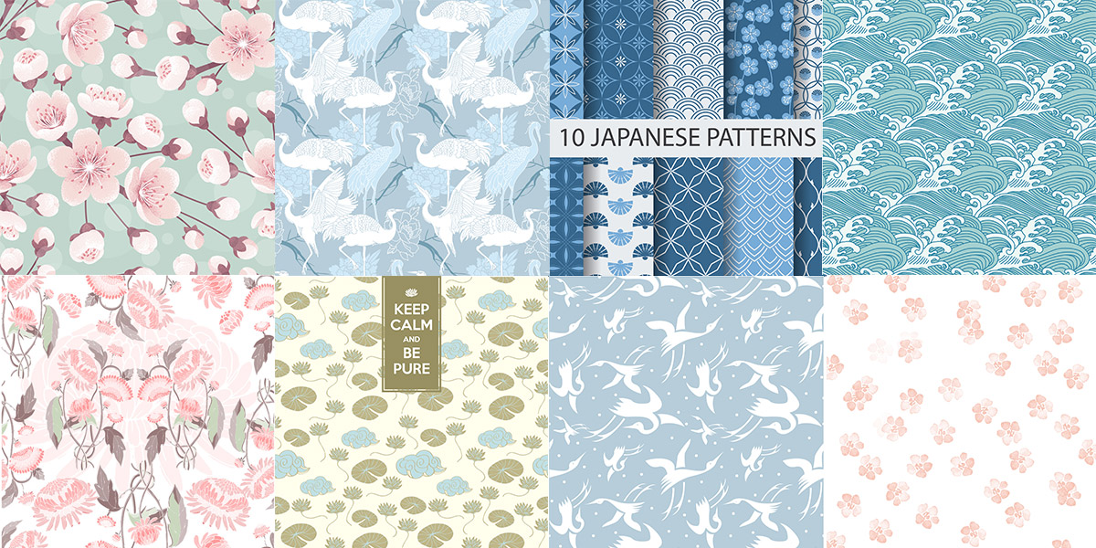 日式和中式传统花纹底纹纹样矢量图合集