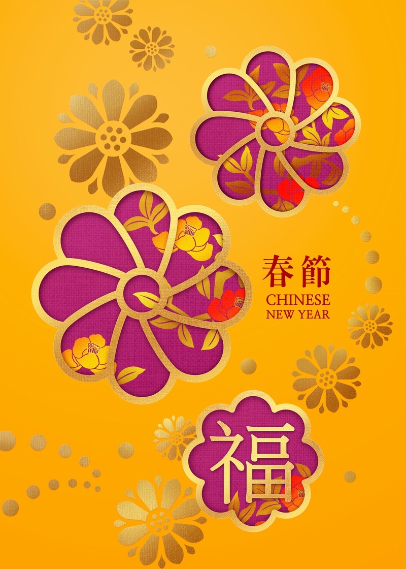 传统中式花纹图案春节新年福字海报ps素材