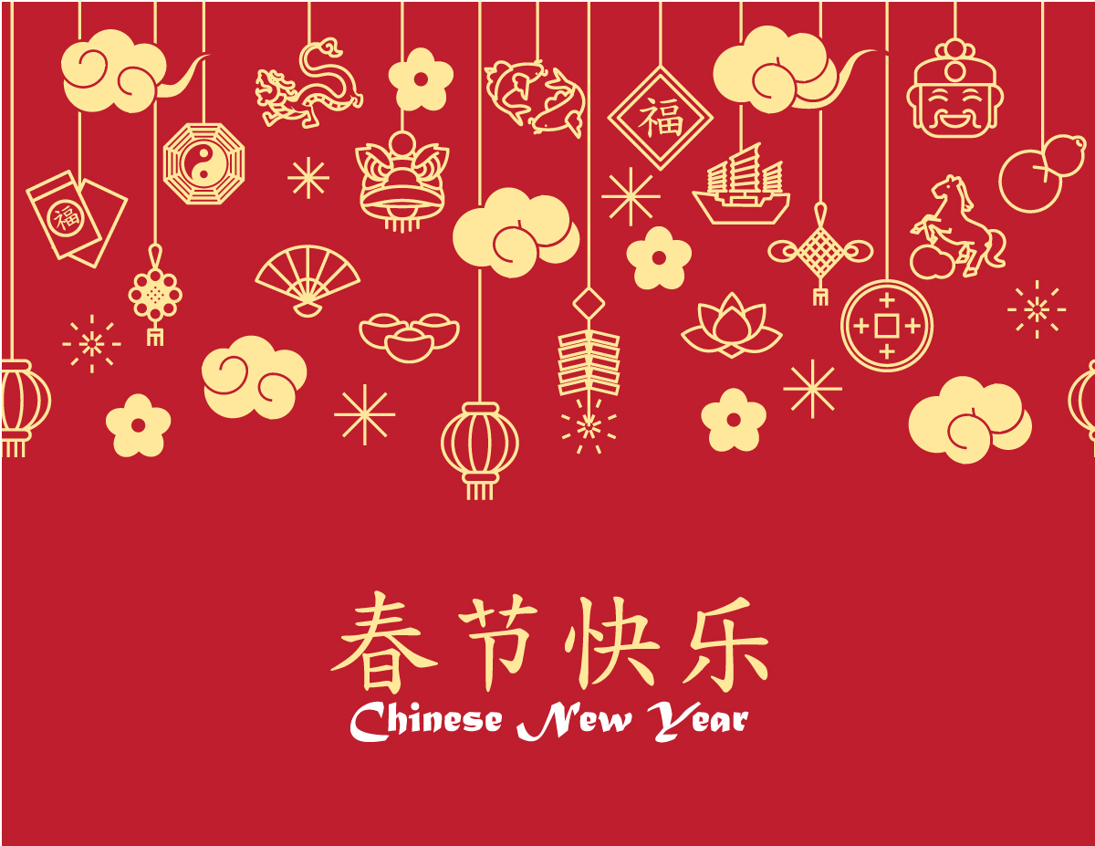 红色背景的新年春节快乐矢量元素图案