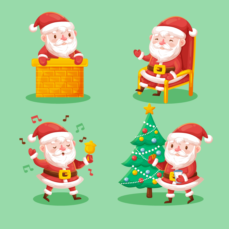 各种姿态姿势的圣诞老人矢量卡通角色图片