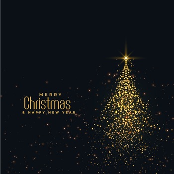 圣诞节黑金粒子光芒圣诞树矢量图