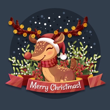 圣诞节张灯结彩的漂亮麋鹿矢量插图素材