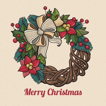 手绘花叶藤曼编织的圣诞节花环矢量图片