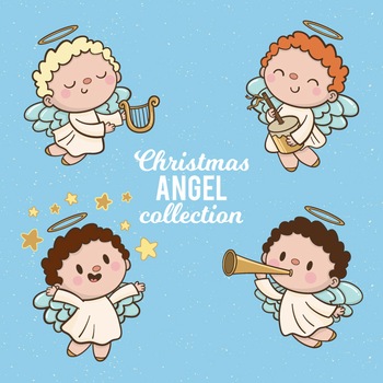 可爱的带翅膀的小天使矢量卡通形象图片