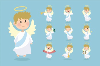 长着翅膀的天使男孩矢量卡通插图