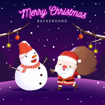 圣诞夜雪人和圣诞老人的矢量插图素材