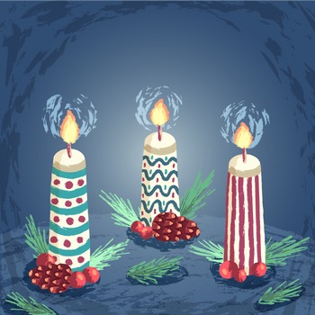 手绘装饰有图案的圣诞节蜡烛矢量图