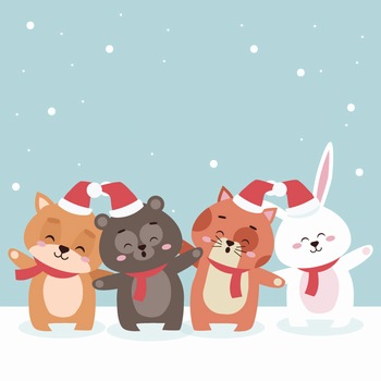 圣诞节在雪地里快乐可爱的小动物