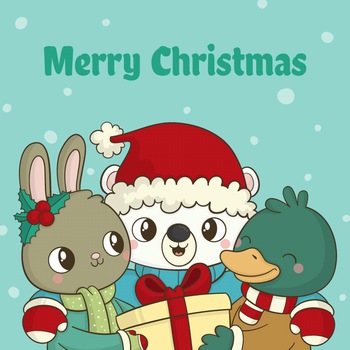 小熊兔子和小鸟一起分享圣诞节礼物的插图