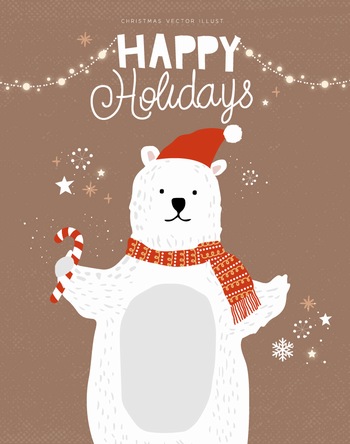 圣诞节插画可爱卡通北极熊矢量插图素材