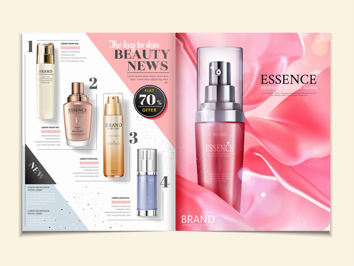 化妆品护肤宣传画册杂志广告矢量图模板