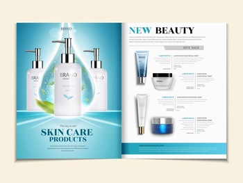 化妆品护肤宣传画册杂志广告矢量图模板